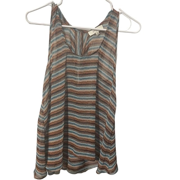 Umgee Brown Orange Turquoise Zig Zag Semi Sheer Tank - Picture 1 of 5